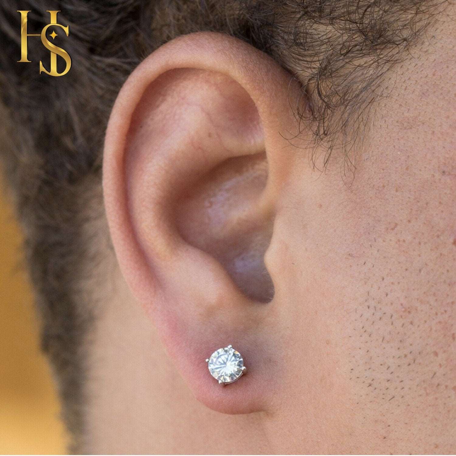 Mens Gold Round Solitaire Earring embellished with Swarovski Zirconia –  HighSpark