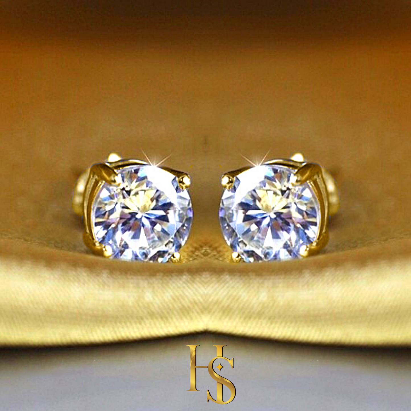 Solitaire Earrings embellished with Swarovski Zirconia - 92.5 Silver in 18K Gold Finish