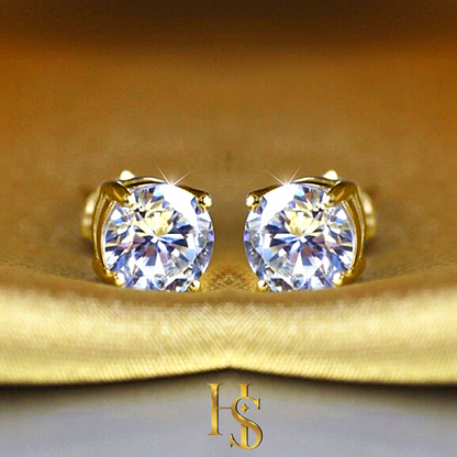 Solitaire Earrings embellished with Sparkling Zirconia - 92.5 Silver in 18K Gold Finish