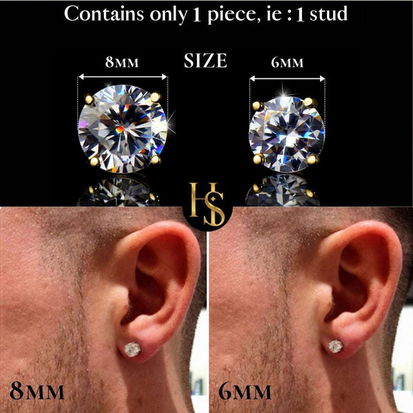 Solitaire Stud Earring for Men | Gold-Plated American Diamond