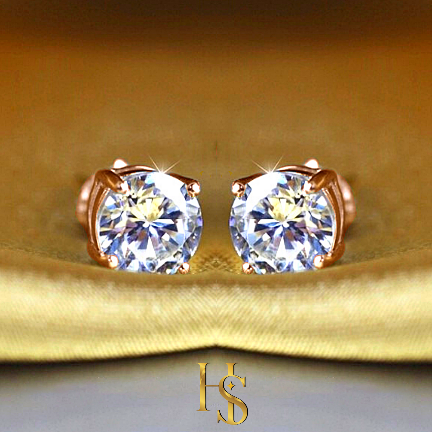 Solitaire Earrings embellished with Swarovski Zirconia - 92.5 Silver in 18K Rose Gold Finish