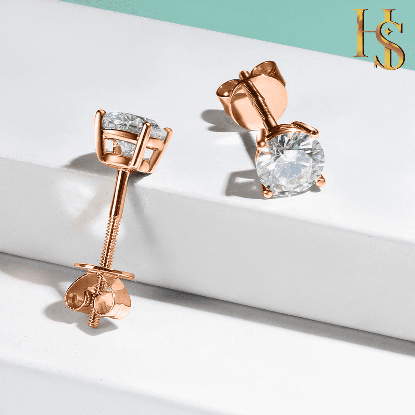 Rose Gold Solitaire Earrings Screwback in 92.5 Silver embellished with Swarovski Zirconia - 92.5 Silver in 18K Rose Gold Finish