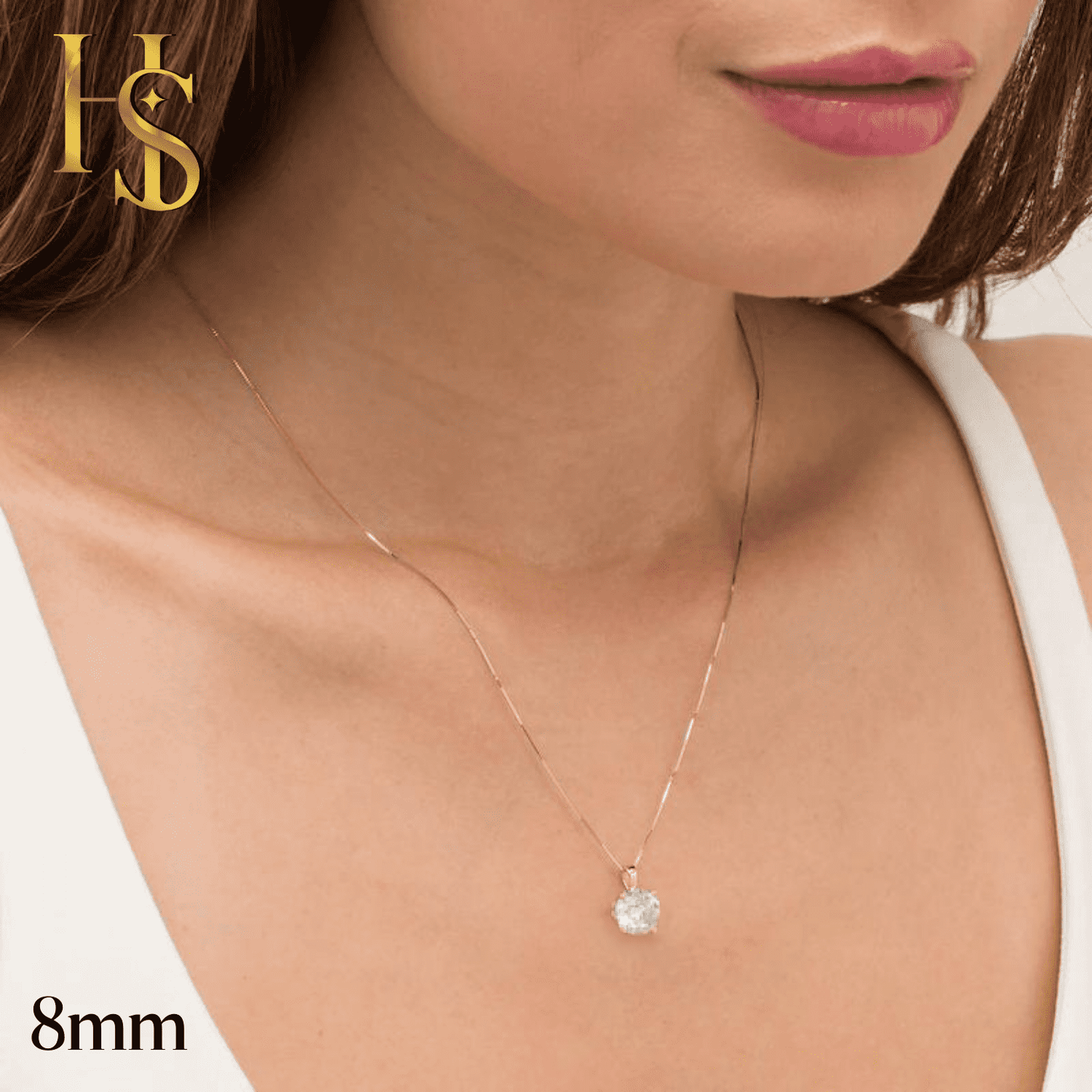 Rose Gold Solitaire Pendant with Chain in 92.5 Silver embellished with Swarovski Zirconia - 18K Rose Gold Finish