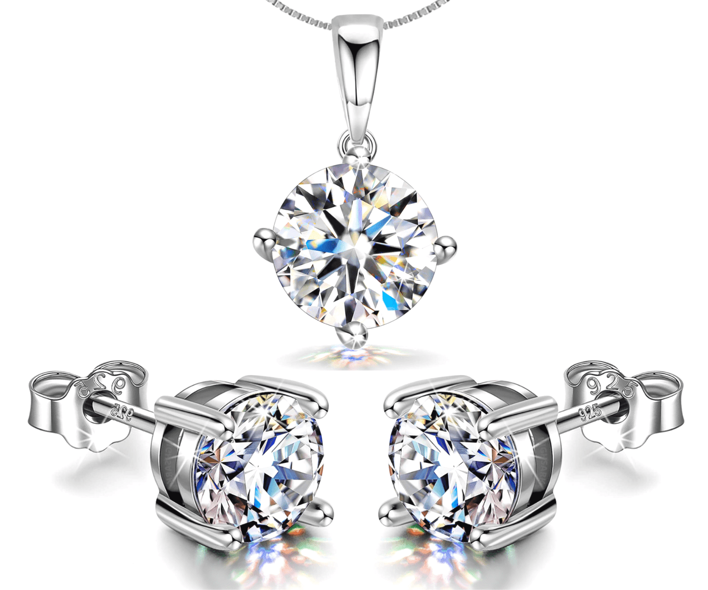 Solitaire Set - Round Earrings, Pendant & Chain in 92.5 Silver embellished with Swarovski Zirconia