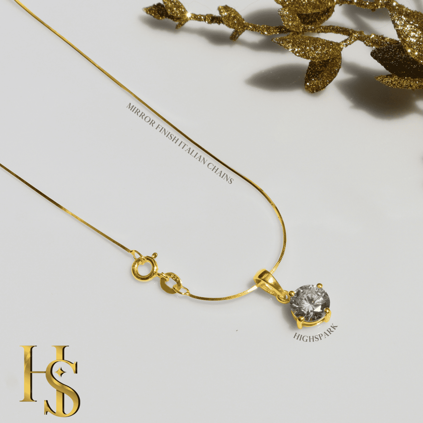 Solitaire Set - Round Earrings, Pendant & Chain in 92.5 Silver embellished with Swarovski Zirconia - 18K Gold finish