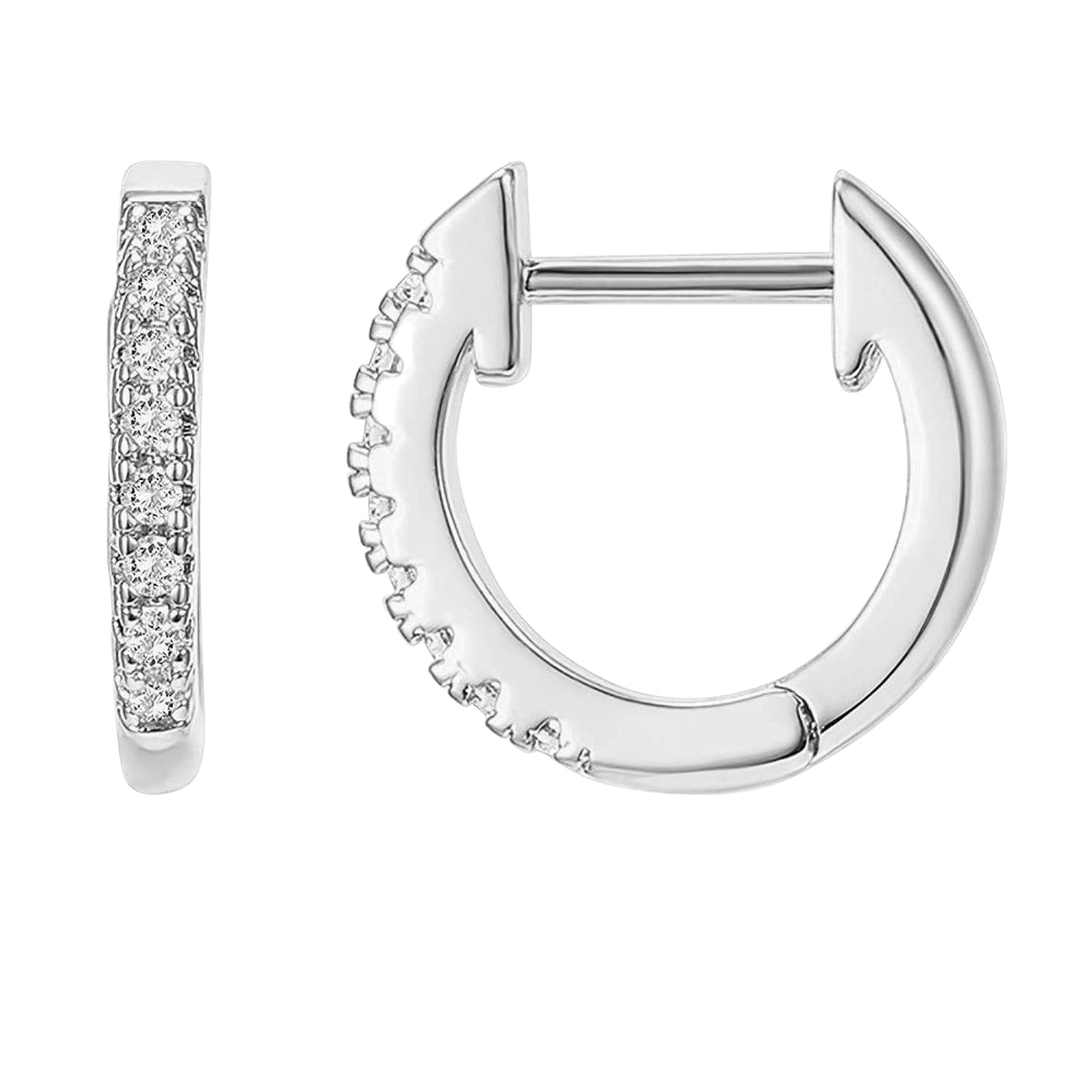 Hoop Huggie Earrings studded with Diamond Zirconia in 12mm