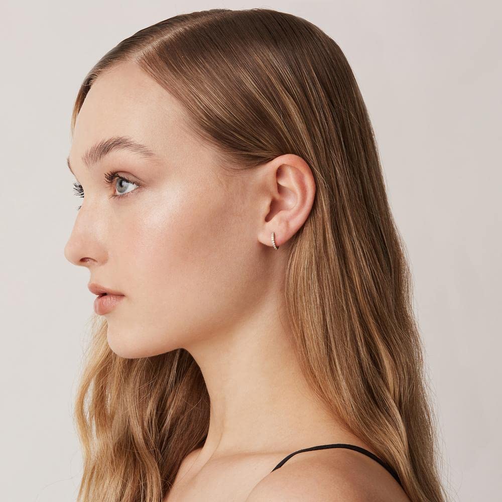 Hoop Huggie Earrings studded with Swiss Zirconia in 12mm