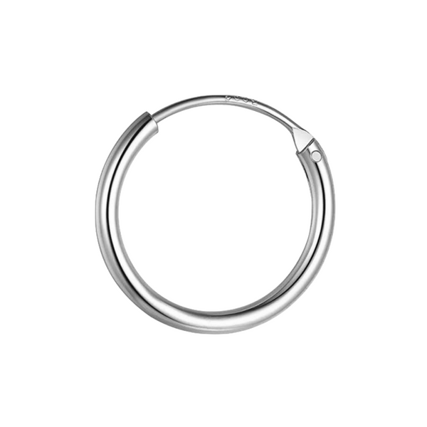 A single, classic thin hoop earring for men, crafted from polished sterling silver with a simple closure, shown on a white background.