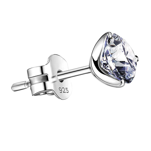 A single solitaire stud earring for men with a round American diamond in a three-prong setting, crafted from 925 sterling silver.