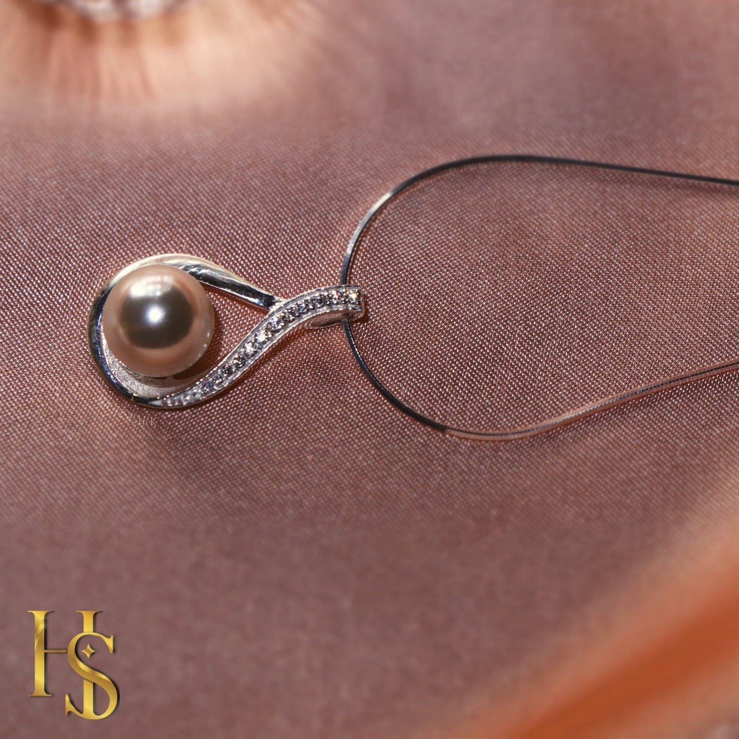 Pearl Pendant Designer in 92.5 Silver with Mirror finish Italian Chain - Brilliant Lustre South Sea Pearl - studded with Swiss Zirconia HighSpark