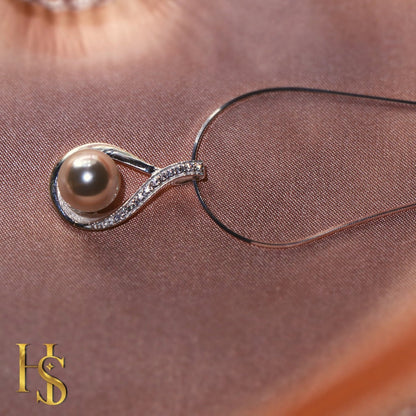Pearl Pendant Designer in 92.5 Silver with Mirror finish Italian Chain - Brilliant Lustre South Sea Pearl - studded with Swiss Zirconia HighSpark
