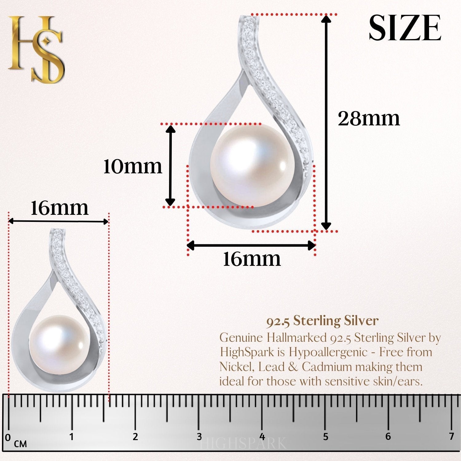 Pearl Pendant Designer in 92.5 Silver with Mirror finish Italian Chain - Brilliant Lustre South Sea Pearl - studded with Swiss Zirconia HighSpark