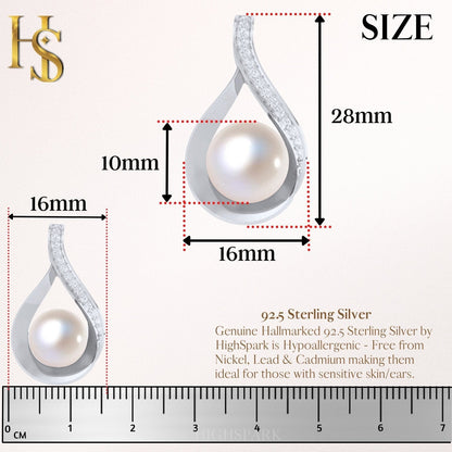 Pearl Pendant Designer in 92.5 Silver with Mirror finish Italian Chain - Brilliant Lustre South Sea Pearl - studded with Swiss Zirconia HighSpark