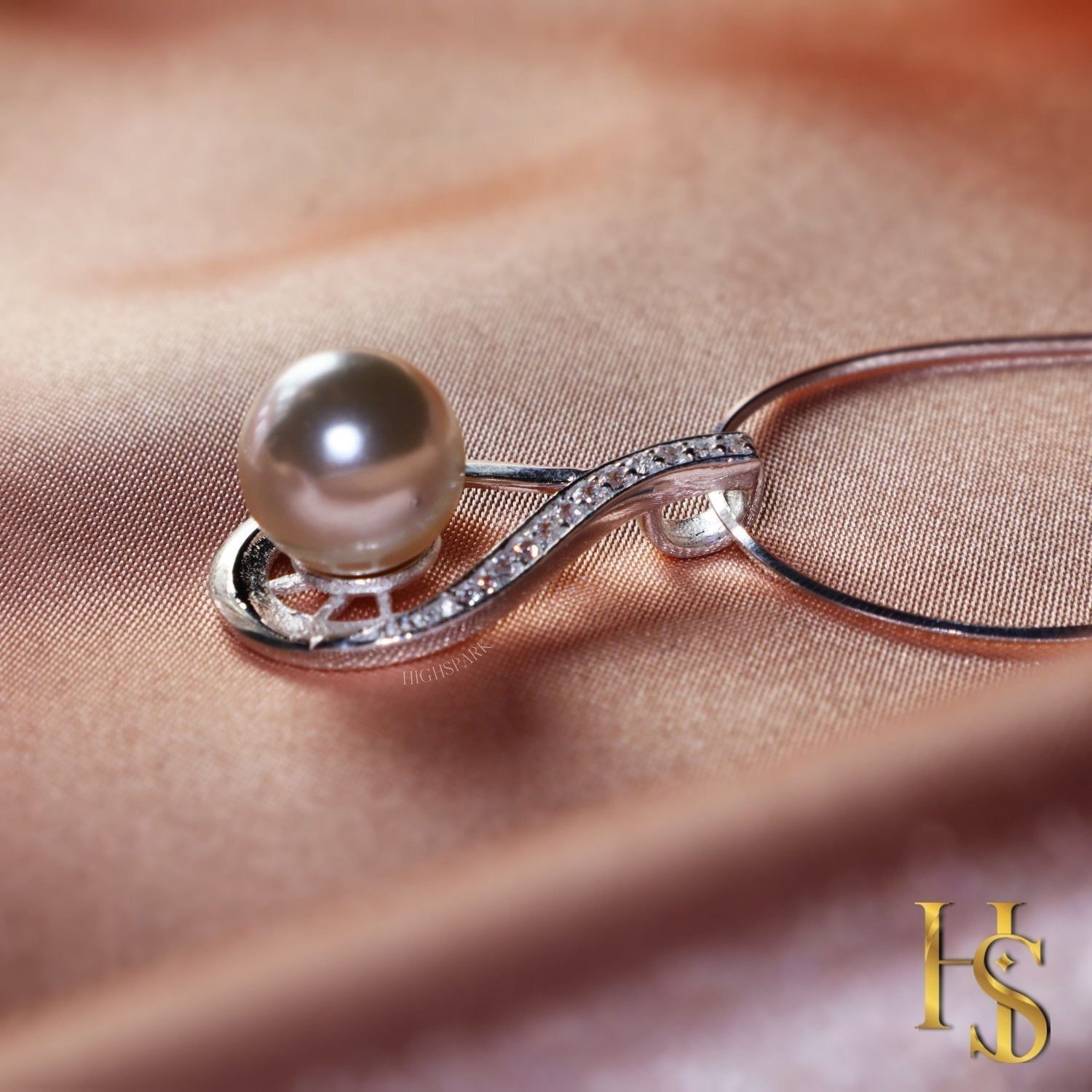 Pearl Pendant Designer in 92.5 Silver with Mirror finish Italian Chain - Brilliant Lustre South Sea Pearl - studded with Swiss Zirconia HighSpark