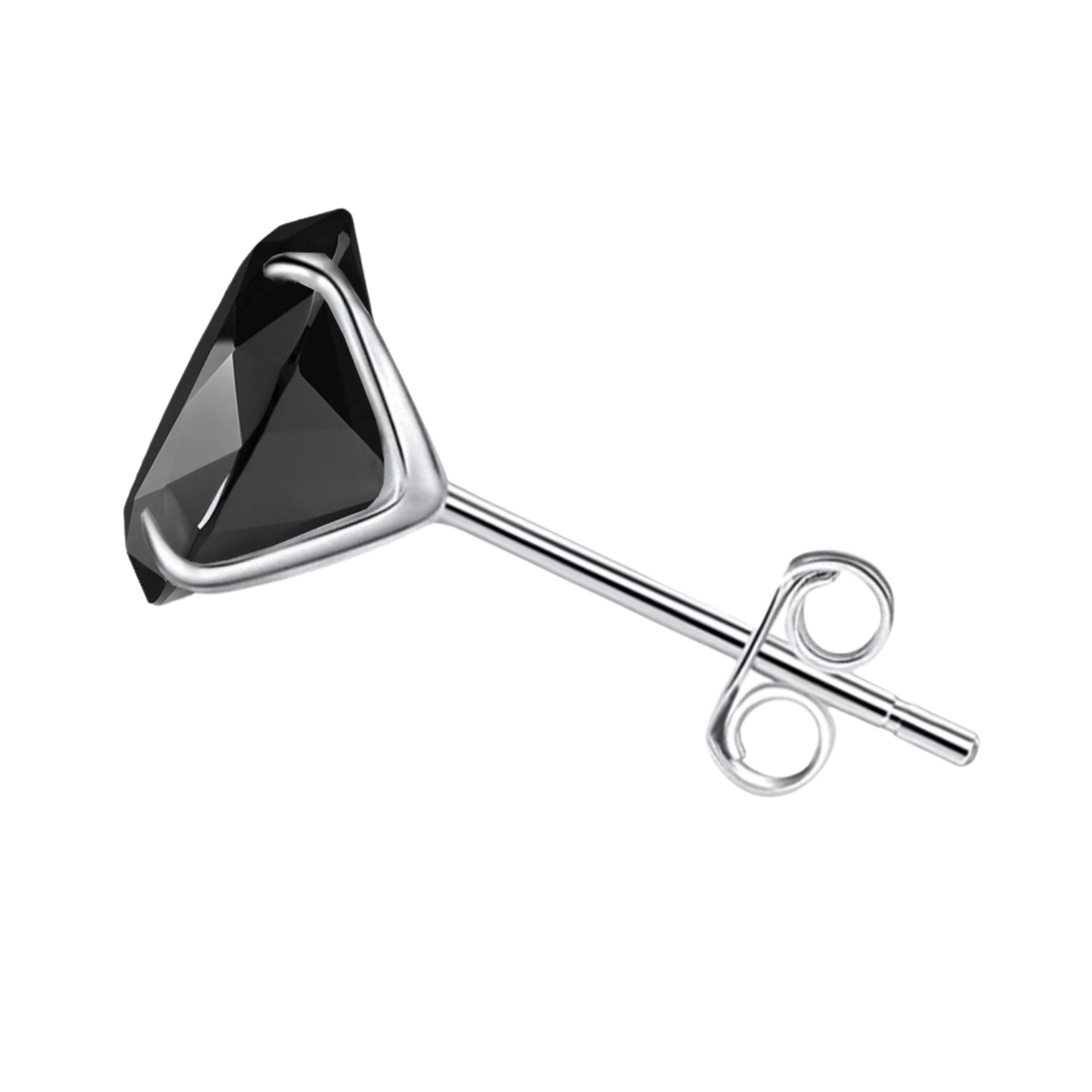 Simple Mens Black Solitaire Stud Earrings - Round Brilliant Cubic Zirconia Tops HighSpark
