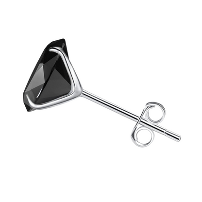 Simple Mens Black Solitaire Stud Earrings - Round Brilliant Cubic Zirconia Tops HighSpark
