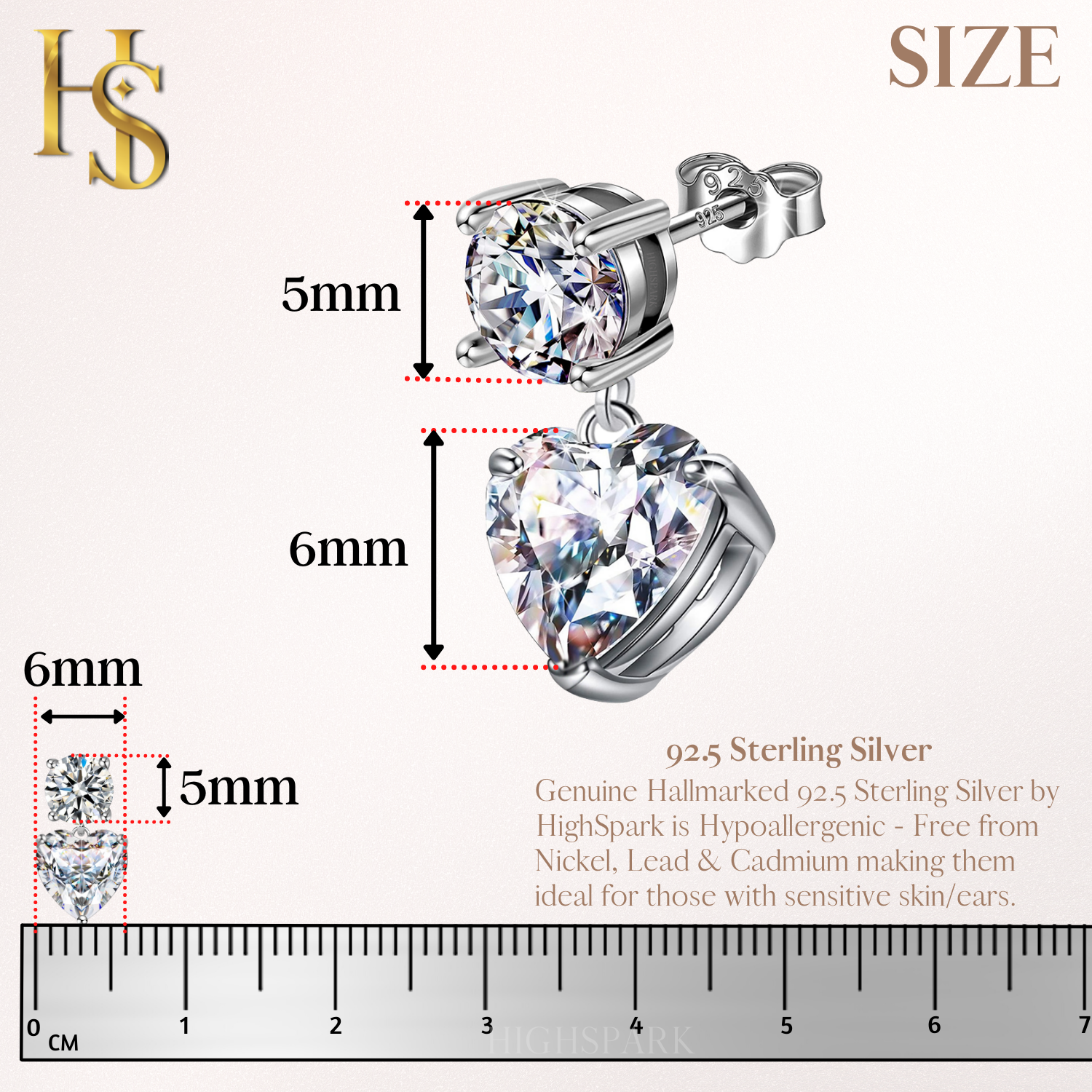 Solitaire Dangle Drop Heart Earring in 92.5 Silver embellished with Sparkling Zirconia. HighSpark
