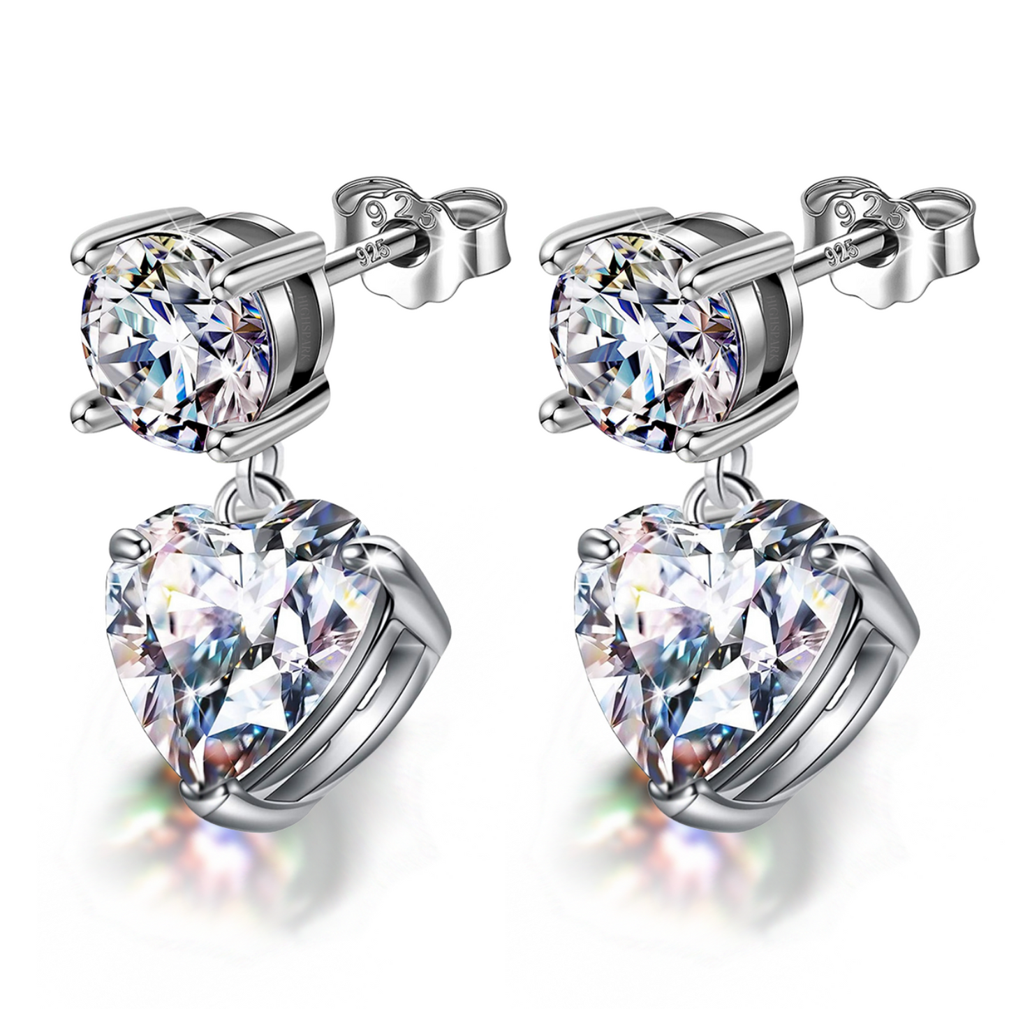 Solitaire Dangle Drop Heart Earring in 92.5 Silver embellished with Sparkling Zirconia. HighSpark
