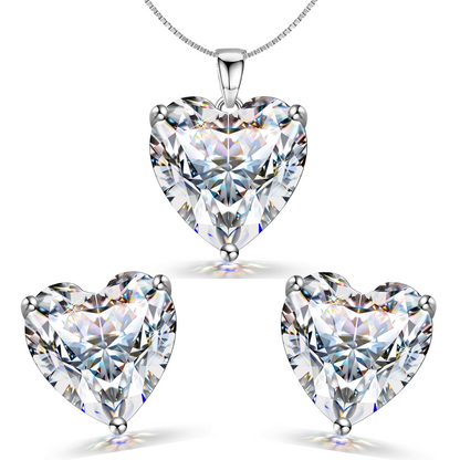Solitaire Heart Earrings, Pendant & Chain Set in 92.5 Silver embellished with Sparkling Zirconia HighSpark