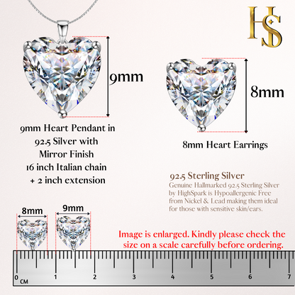 Solitaire Heart Earrings, Pendant & Chain Set in 92.5 Silver embellished with Sparkling Zirconia HighSpark