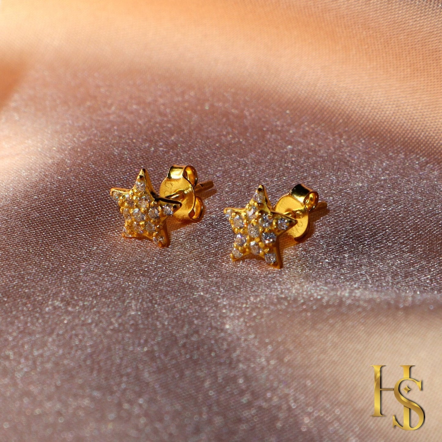 Star Golden Earrings in 92.5 Silver studded with Swiss Zirconia - 18K Gold finish HighSpark