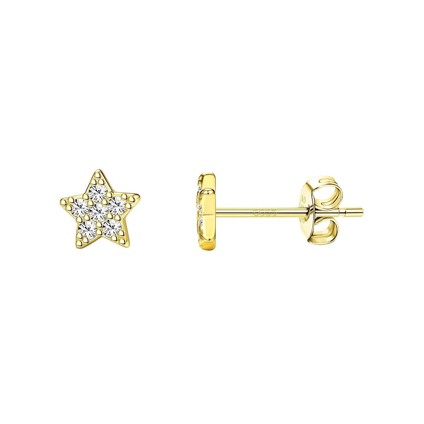 Star Golden Earrings in 92.5 Silver studded with Swiss Zirconia - 18K Gold finish HighSpark