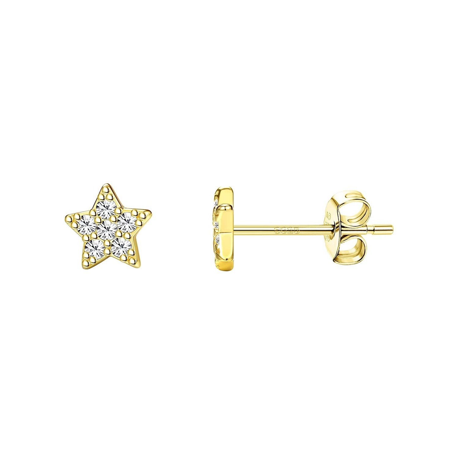 Star Golden Earrings in 92.5 Silver studded with Swiss Zirconia - 18K Gold finish HighSpark