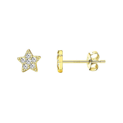 Star Golden Earrings in 92.5 Silver studded with Swiss Zirconia - 18K Gold finish HighSpark